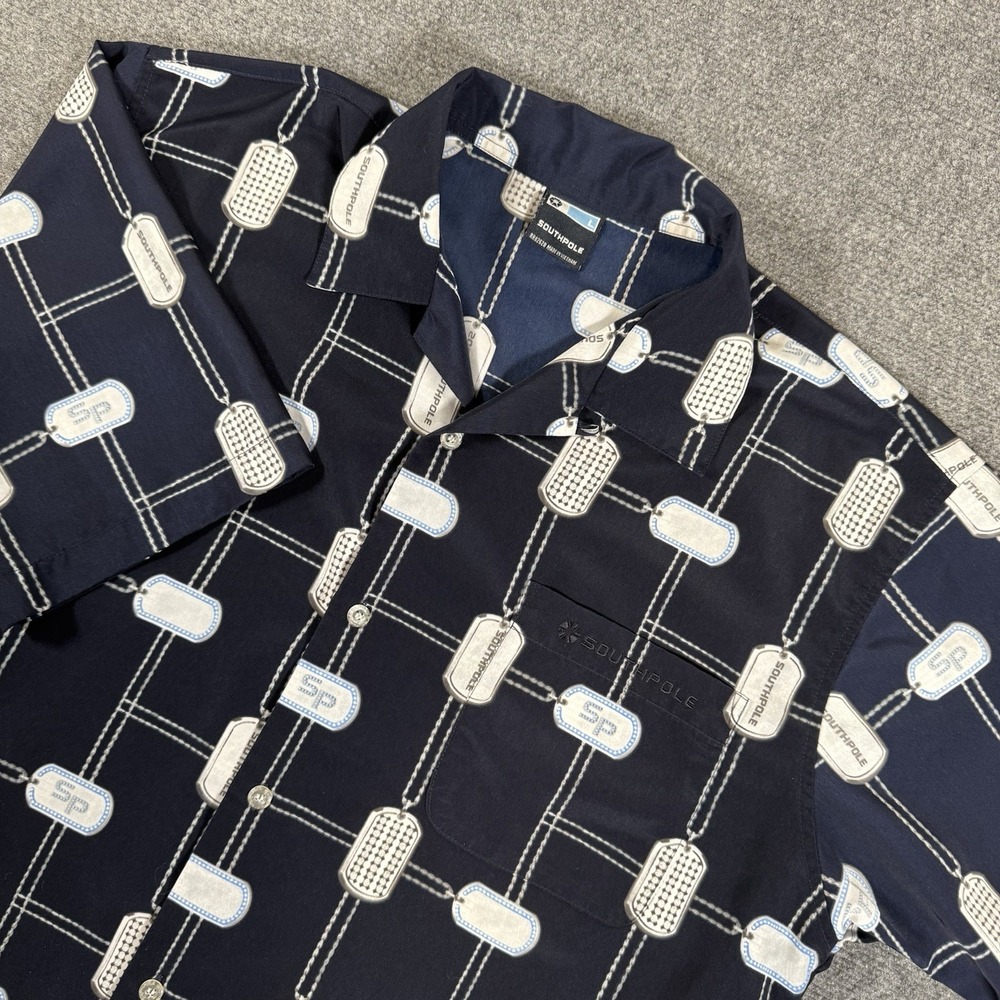 Southpole Shirt Mens‎ Large Blue Camp Loop Collar Short Sleeve Button Up